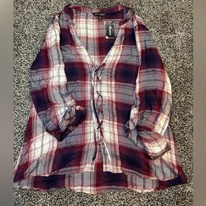 Express Plaid Lace up top